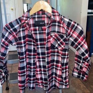 New Boys Hurley Plaid Flannel‎ Red White Black